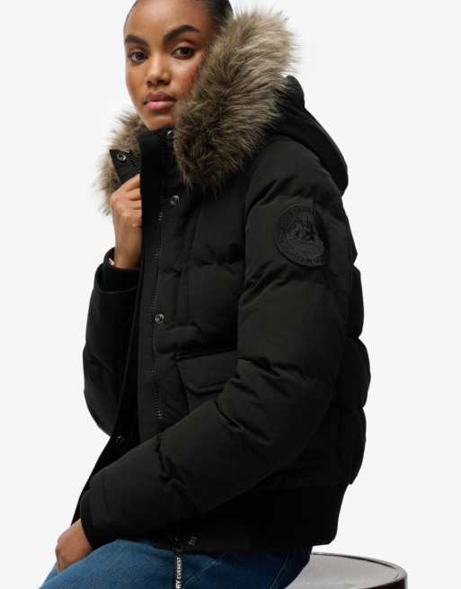 Superdry Hooded everest puffer bomber jacket in jet black, 3 of 6