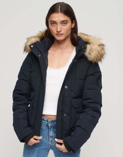 Superdry Hooded everest puffer bomber jacket in nordic chrome navy, 4 of 4