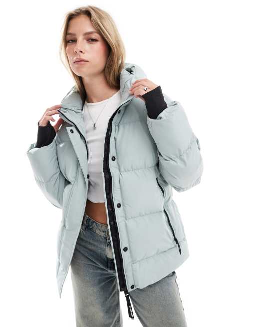 Superdry Hooded five baffle sports puffer jacket in puritan grey