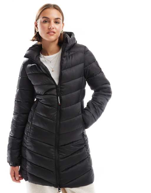 Superdry Hooded fuji mid padded jacket in black ASOS