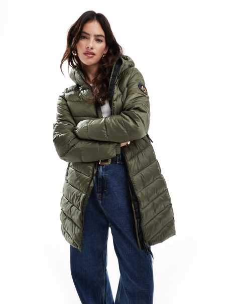 Superdry Hooded fuji mid padded jacket in dusty olive green - view 1