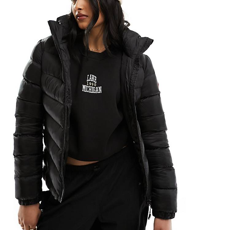 Superdry Hooded fuji padded jacket in black | ASOS