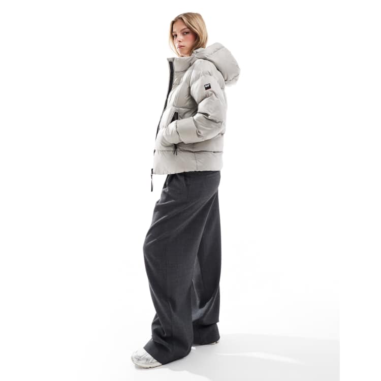 Superdry Hooded luxe sports puffer jacket in oyster cream sheen ASOS
