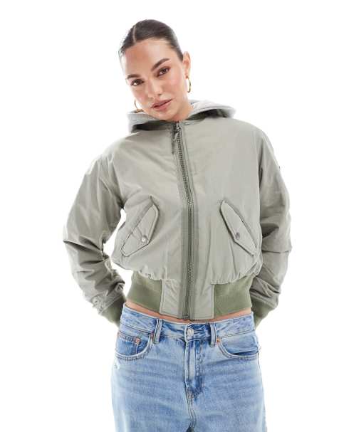 Superdry Hooded ma1 bomber jacket in light khaki green