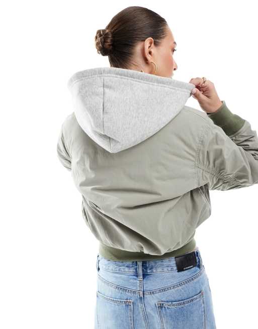 Superdry Hooded ma1 bomber jacket in light khaki green ASOS