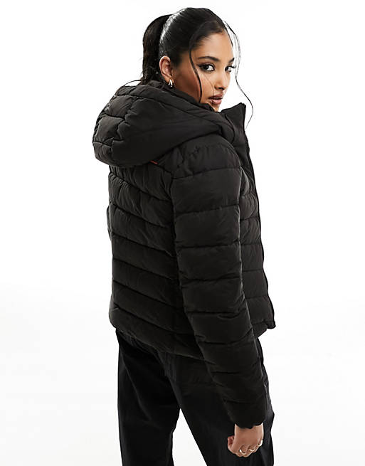 Superdry Hooded microfibre padded jacket in black | ASOS