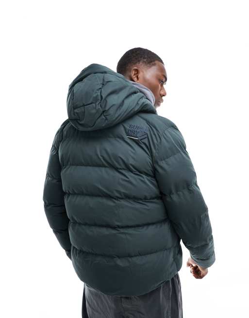 Men's Hooded Microfibre Sports Puffer Jacket in Academy Dark Green