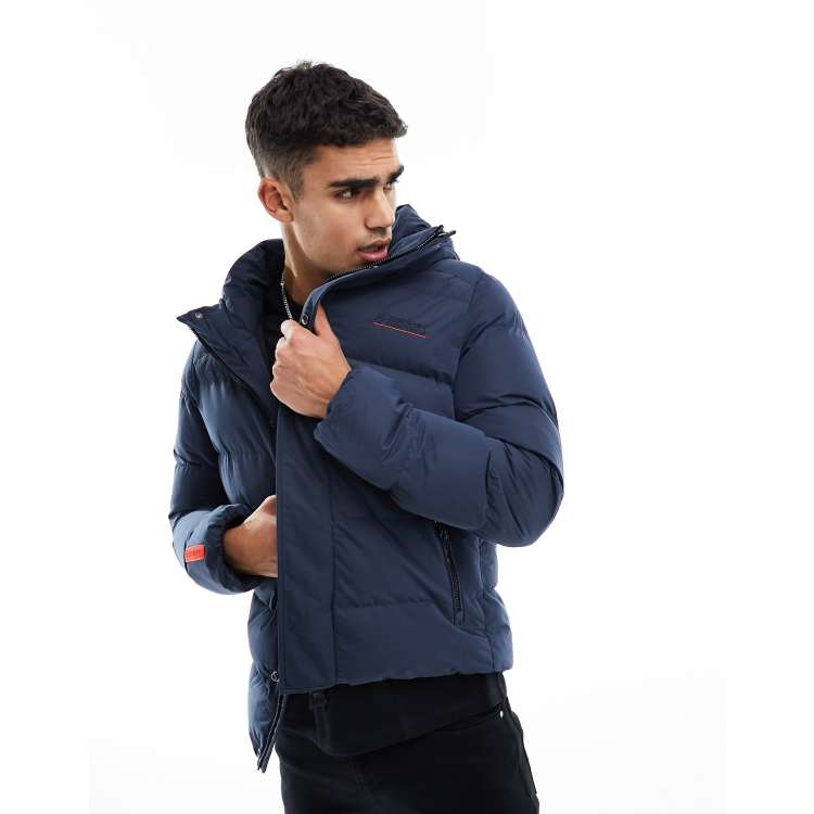 Superdry hooded microfibre sport puffer jacket in Baltic Blue | ASOS