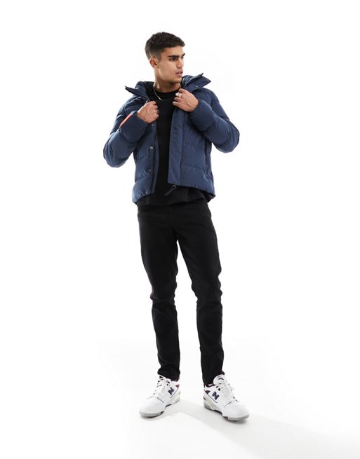 Superdry Hooded Microfibre Sports Puffer Jacket, Baltic Blue at John Lewis  & Partners