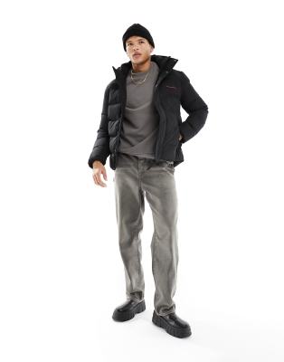 Superdry hooded microfibre sport puffer jacket in black