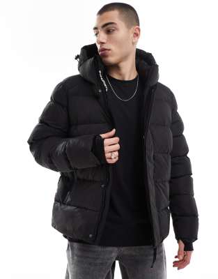 Superdry Hooded Microfibre Sport Puffer Jacket In Black