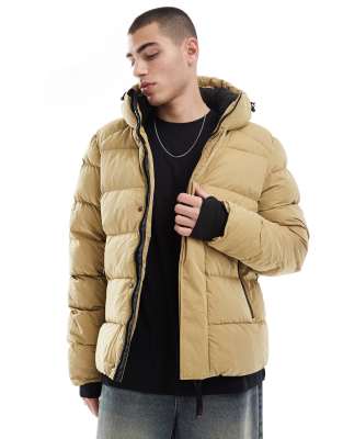 Superdry Hooded microfibre sport puffer jacket in rock stone-Yellow