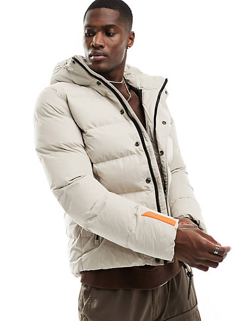 Superdry Hooded microfibre sports puffer jacket in chateau gray | ASOS