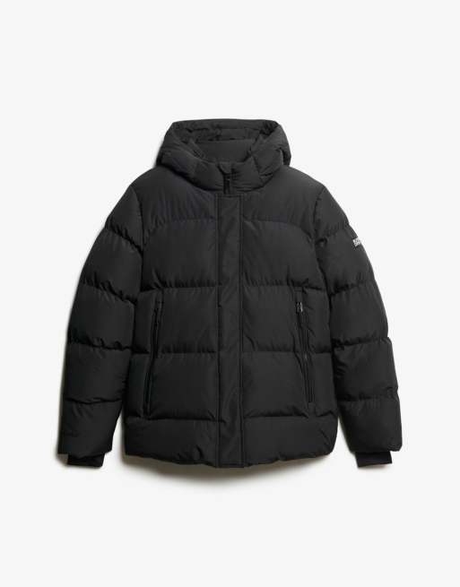 Superdry Hooded mid length sports puffer jacket in black, 7 of 7