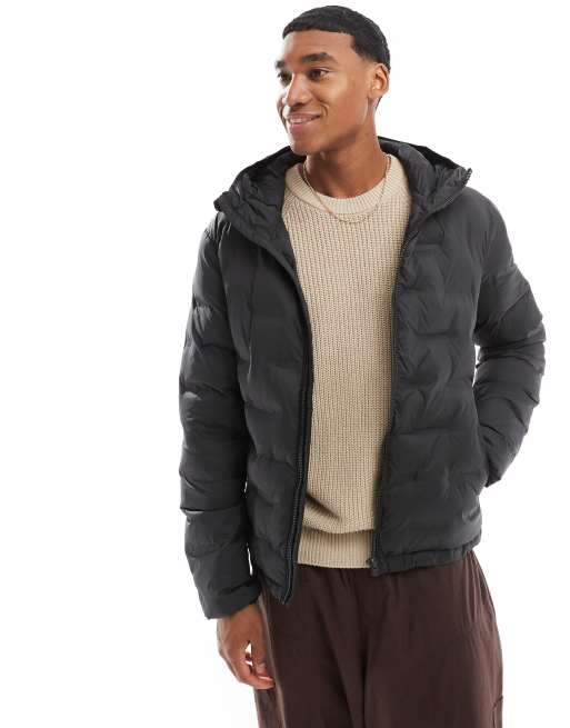 Superdry Hooded quilted puffer coat in black ASOS