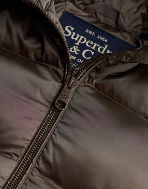 Superdry Hooded shine puffer jacket in deep khaki green, 6 of 7