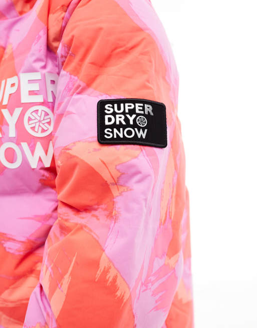 Superdry Hooded ski boxy puffer jacket in brush camo coral