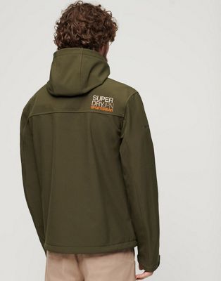 Superdry Hooded soft shell trekker jacket in army khaki