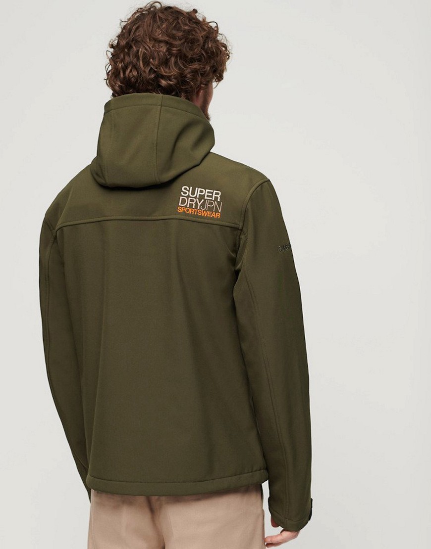 Superdry Hooded soft shell trekker jacket in army khaki-Green