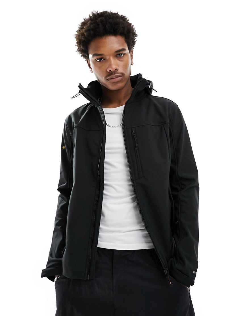 Superdry Hooded soft shell trekker jacket in black