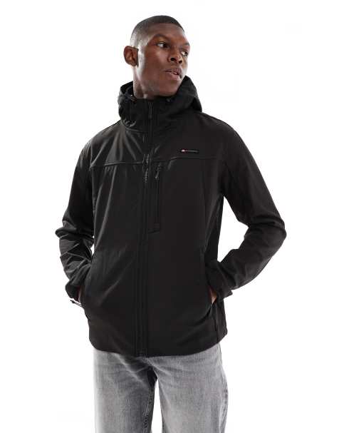 Superdry Hooded soft shell trekker jacket in black - view 1