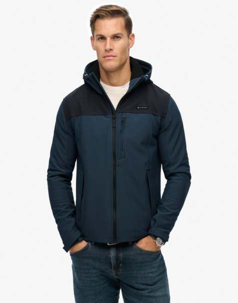 Superdry Hooded soft shell trekker jacket in flex navy - view 1
