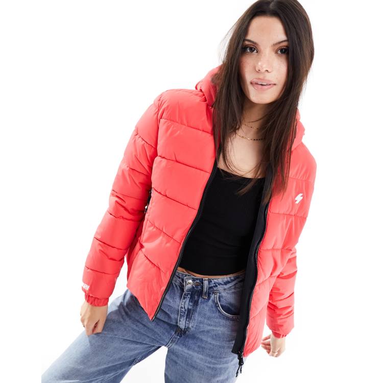 Superdry hooded spirit sports puffer jacket in pink