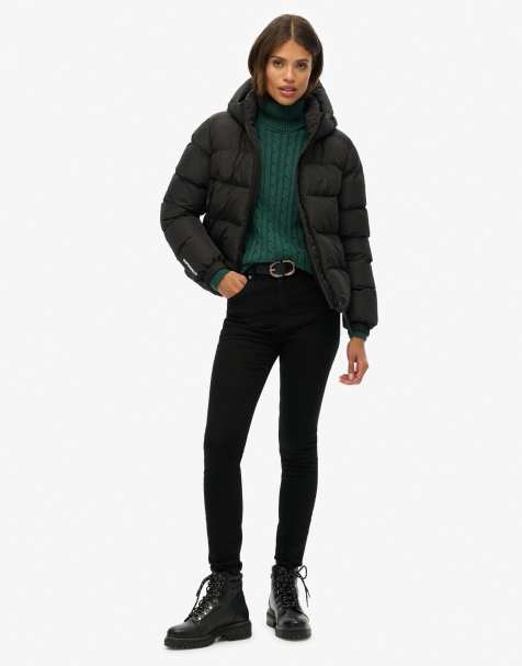 Superdry Hooded sports puffer jacket in black - view 1