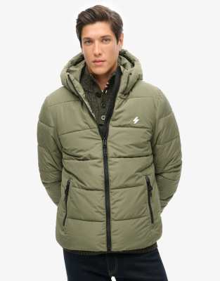 Superdry Hooded Sports Puffer Jacket In Green
