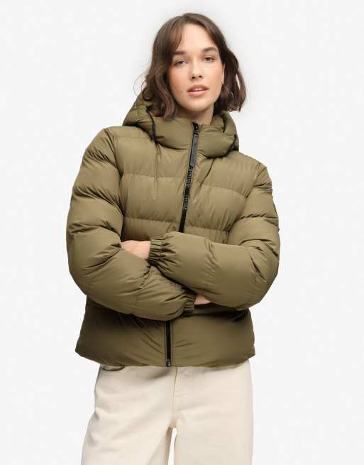 Superdry Hooded sports puffer jacket in khaki, 2 of 7