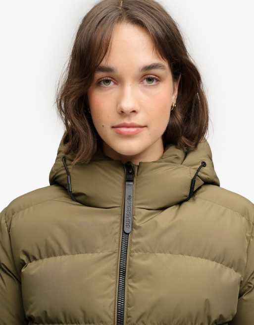 Superdry Hooded sports puffer jacket in khaki, 3 of 7