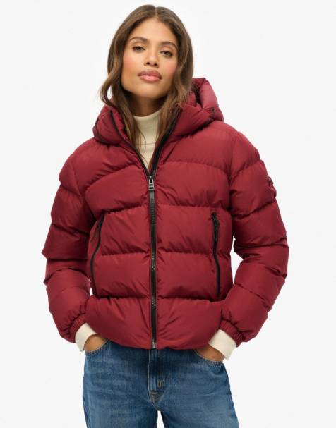 Superdry Hooded sports puffer jacket in stanton red - view 1