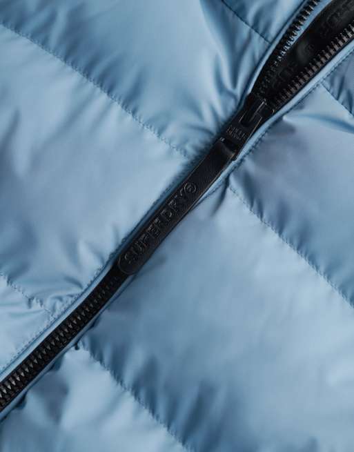 Superdry Hooded sports puffer jacket in washed denim blue, 6 of 7