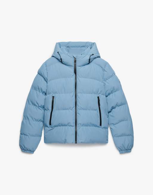 Superdry Hooded sports puffer jacket in washed denim blue, 7 of 7