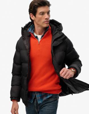 Superdry Hooded Tech Padded Jacket In Black