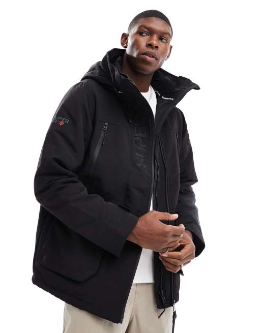 Superdry Hooded ultimate embroidered sd windbreaker jacket in black ASOS