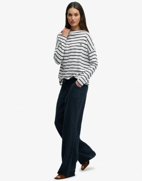 Superdry – Hose aus Leinen in Eclipse-Marineblau mit niedrigem Bund - view 1