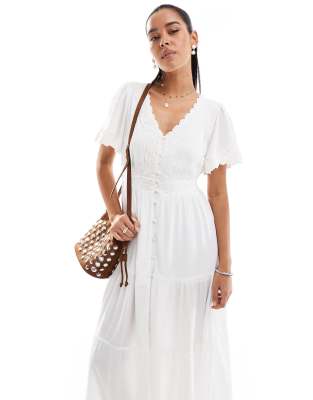 Superdry Ibiza short sleeve midi tea dress in off white