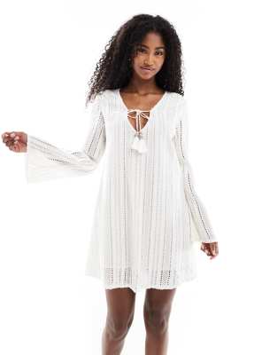 Superdry - Ibiza - Spitzen-Minikleid in Wollweiß