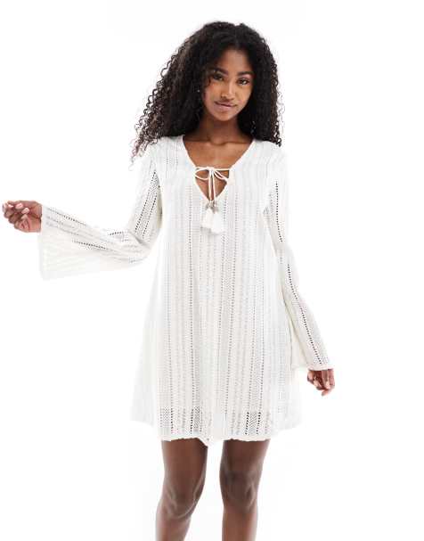 Superdry – Ibiza – Spitzen-Minikleid in Wollweiß - view 1