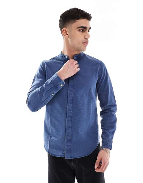 Superdry Indigo grandad shirt in indigo gingham