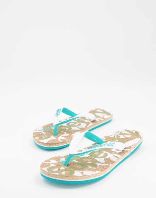 Superdry - Infradito bianche multicolore con logo stampato