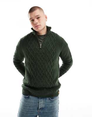 Superdry Jacob cable knit half zip jumper in duffle bag green