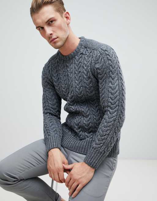 Superdry Jacob crew neck knit sweater in gray