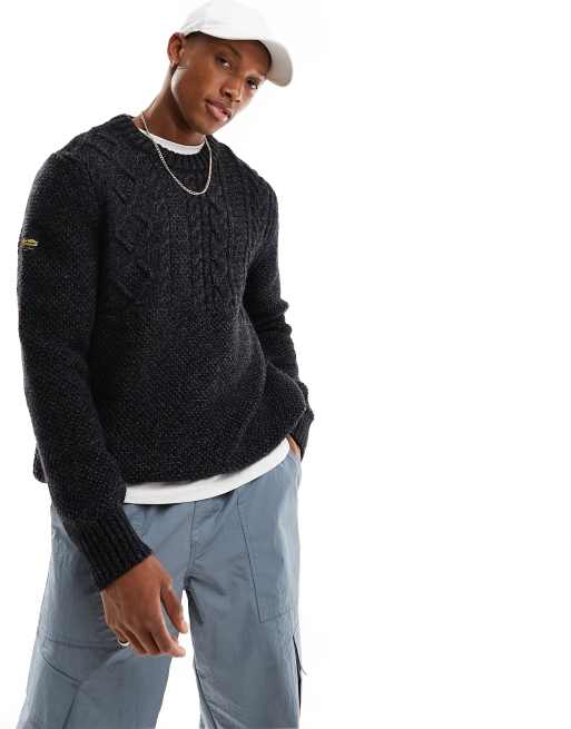 Superdry – Jacob – Vintage-Pullover in Charcoal Black Twist mit Rundhalsausschnitt