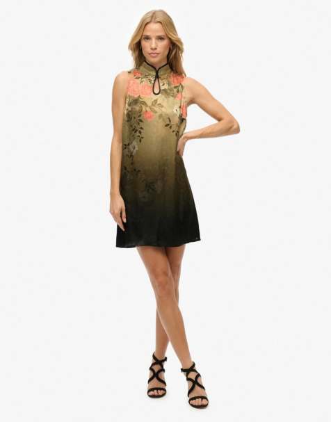 Superdry Jacquard a-line mini dress in reina vine khaki
