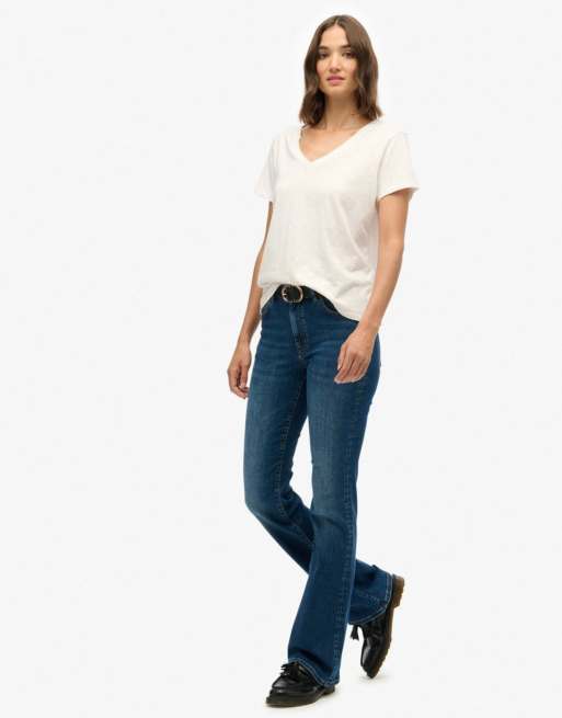 Superdry - Jean évasé à taille mi-haute en coton - Indigo foncé, 2 de 5