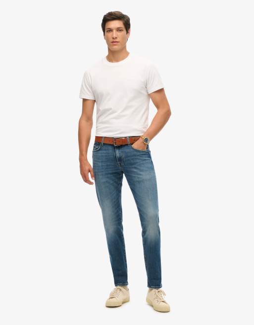 Superdry - Jean slim vintage en coton - Bleu
