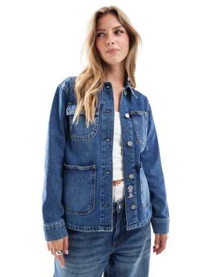 Superdry - Jeansjacke in Fulton-Vintage-Blau mit Stickerei-Marineblau