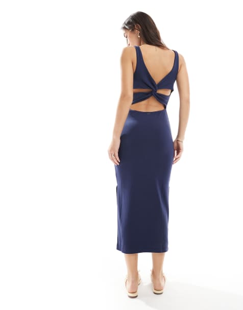 Superdry Jersey twist back midi dress in atlantic navy - view 1